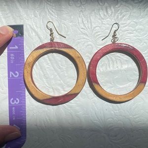 Wooden hoop earrings. Upcycled skateboard deck
